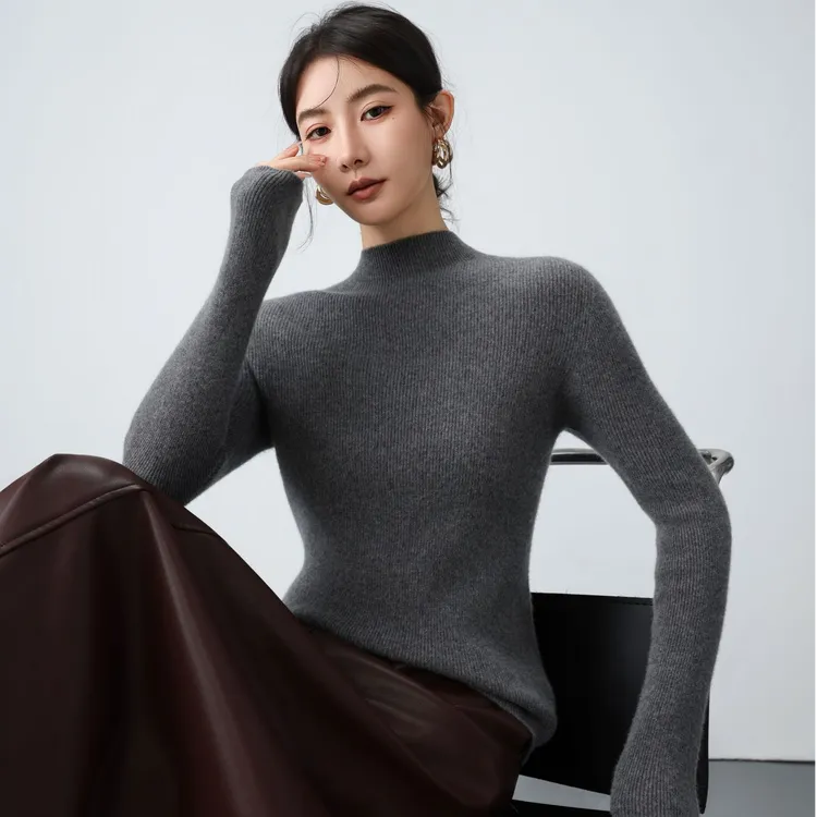9012 秋冬时尚百搭气质圆领山羊绒长袖宽松打底针织套头衫毛衣