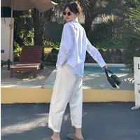 长期主义早秋新款天丝棉垂感宽松显瘦九分水洗白色阔腿裤镰刀裤