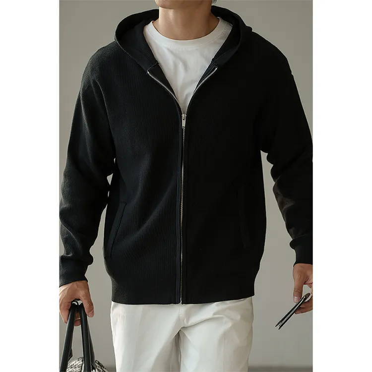 莱赛尔羊毛12针连帽拉链针织开衫外套男2025秋冬新款亲肤保暖毛衣