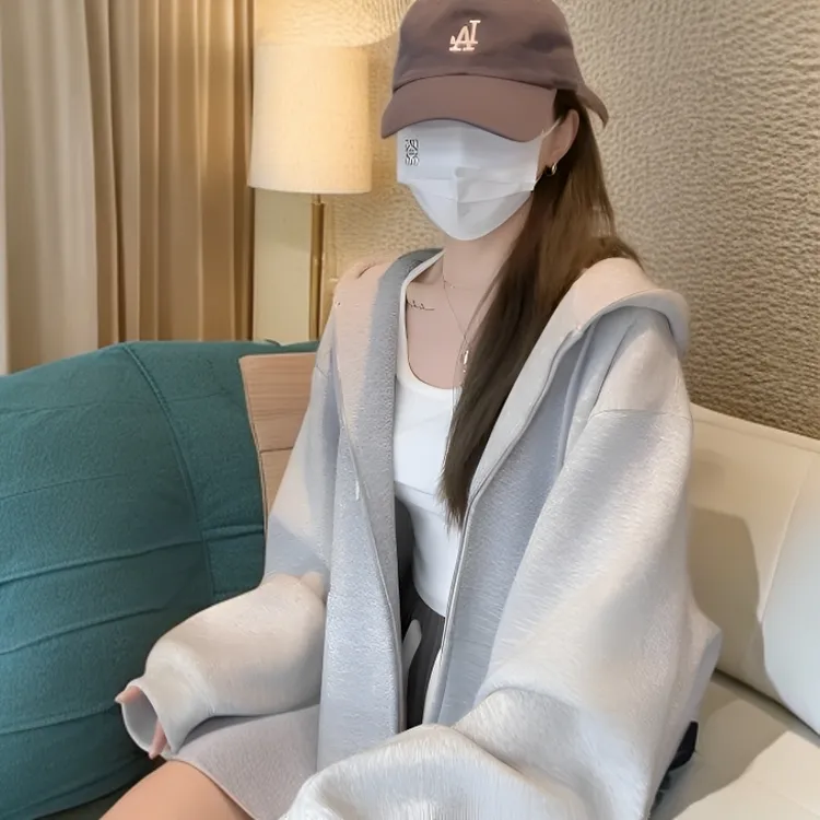 山东即墨卫衣外套女春秋连帽宽松卫衣新款小个子百搭慵懒休闲开衫