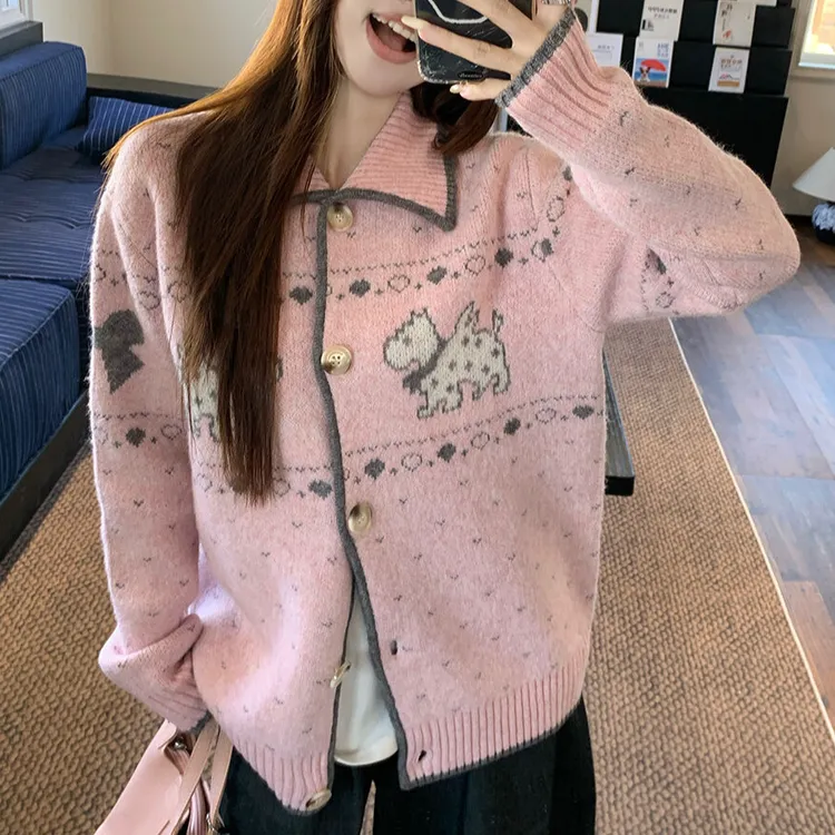 《初恋感~少女粉》韩系软糯针织毛衣外套女开衫百搭慵懒风上衣秋装