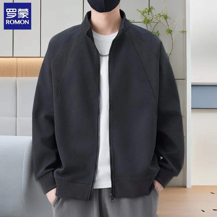罗蒙开衫宽松上衣男士立领卫衣夹克拼接运动休闲外套男装秋季新款