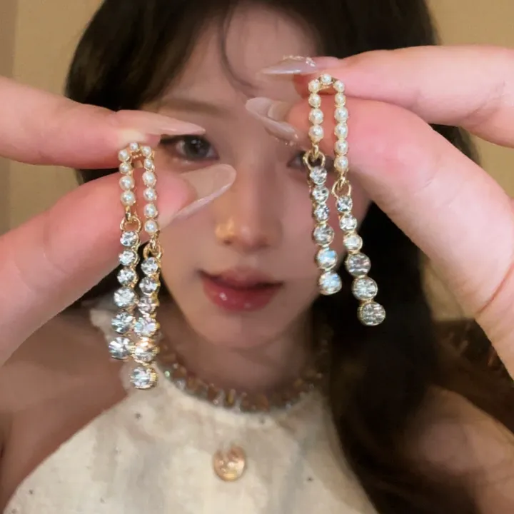锌合金耳饰 亮闪几何设计感耳钉时尚灵动长款耳环优雅温柔耳饰女