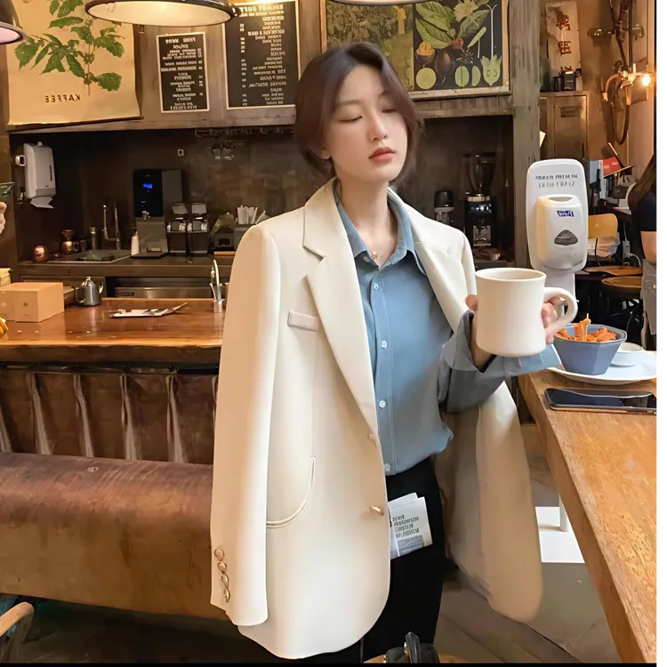 xz13夏季爆款韩版女薄款宽松休闲白色西装外套百搭小个子