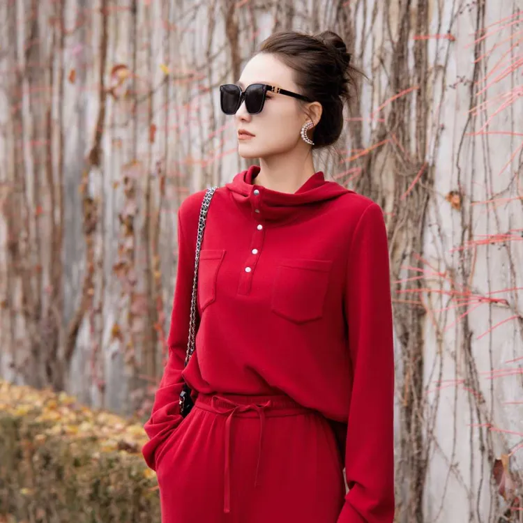 阿玛施AMASS【德绒卫衣】女士秋冬时尚休闲连帽长袖卫衣530086