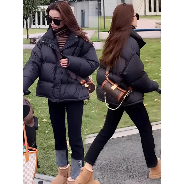 韩系极简风黑色棉服外套女2025新款百搭休闲短款加厚保暖面包服潮