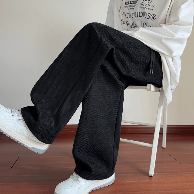 麦穗纹弯刀休闲裤子男秋冬季新款潮牌直筒长裤百搭宽松垂感阔腿裤