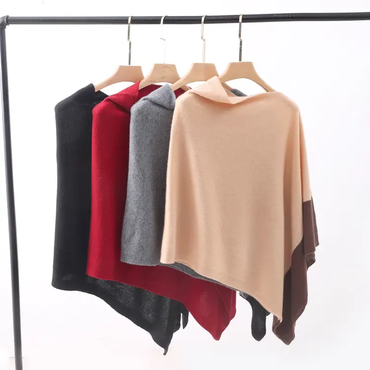 闭眼入~多功能两用100%纯羊毛披肩斗篷女叠穿设计感撞色针织披风