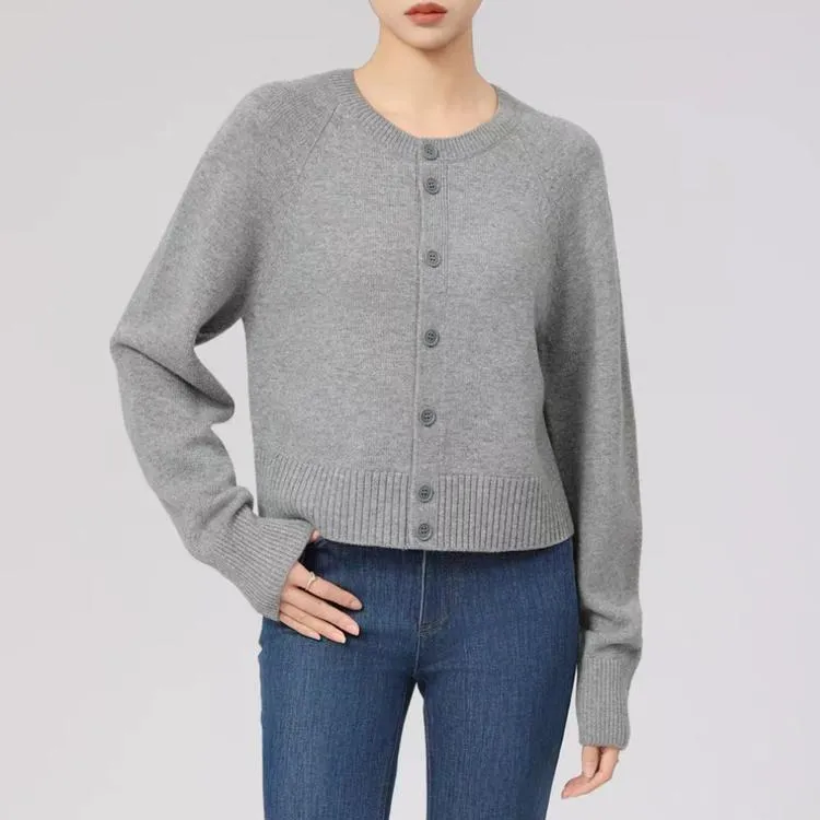 哥弟阿玛施正2025秋冬新款基础款保暖绵羊毛圆领针织开衫女548033