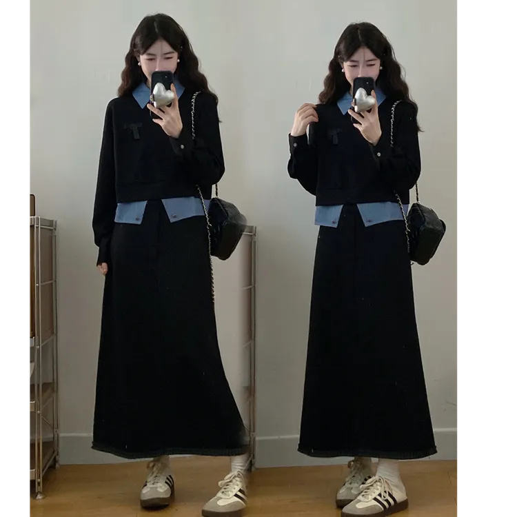 大码女装新款时尚设计感秋冬假两件卫衣+半身裙两件套装