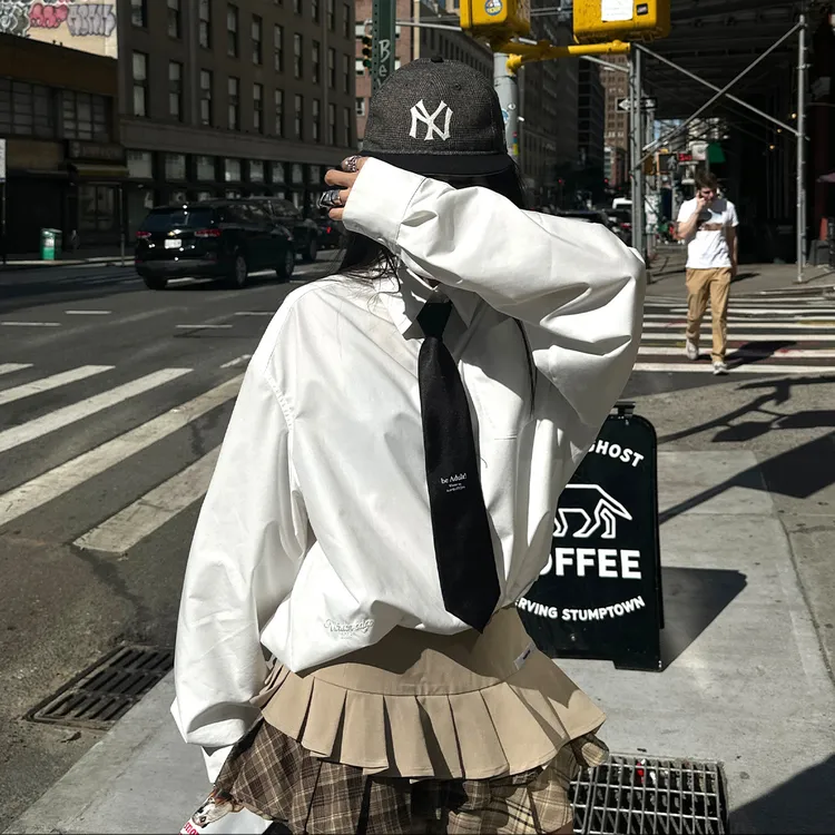 韩好甜WARDEN EDGE晨线宣言 白色翻领衬衫女秋季辣妹开衫长袖上衣