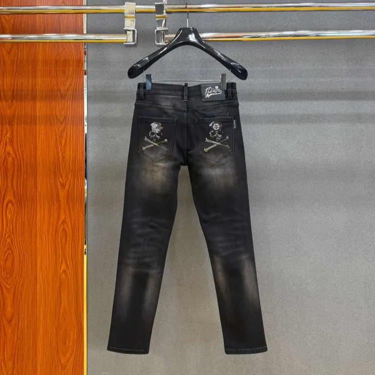 PLIPHPP PLEPN正品PP高奢黑烟灰秋冬新款修身高弹男士直筒牛仔裤