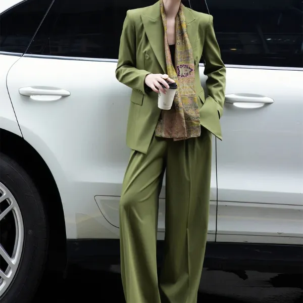 2025秋季新款高级感女神范职业装设计感西服长裤配丝巾两件套装女