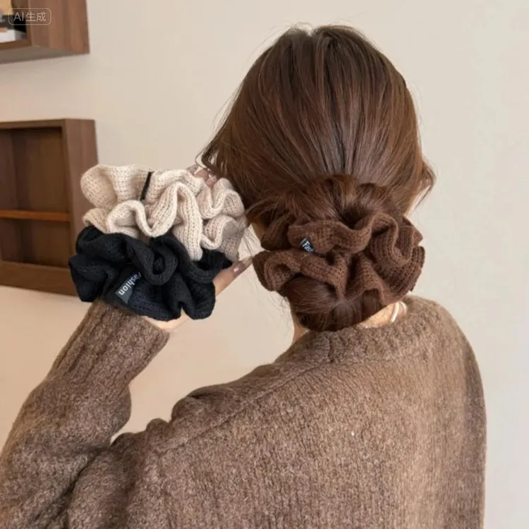 复古气质毛线针织大肠发圈女高弹力扎低马尾发绳2025新款头绳发饰
