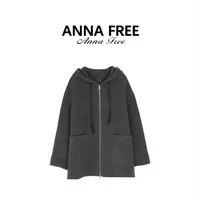 ANNA FREE 山羊绒连帽毛呢外套女新款休闲双面呢大衣绵羊毛Z8732