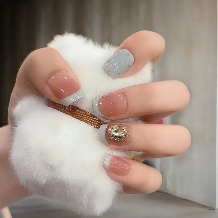 【玛丽亚】裸色冰透气质美甲穿戴甲高颜值手工穿戴甲中长小众穿戴甲