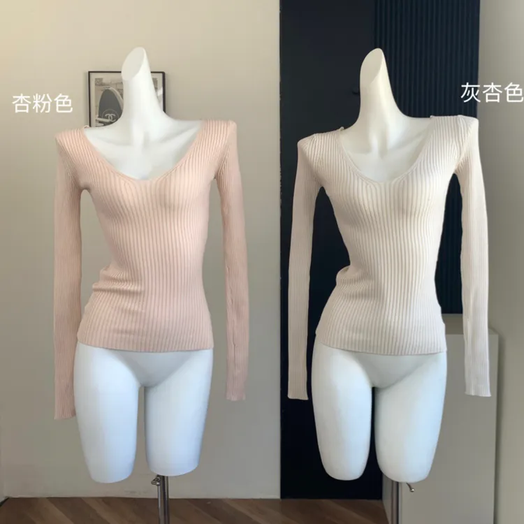 实拍可外穿精致V领针织打底衫女内搭性感纯欲风上衣辣妹修身长袖