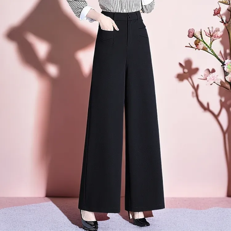 通勤透气抗皱垂顺冰丝感阔腿裤2025夏季新款韩版减龄休闲长裤提臀