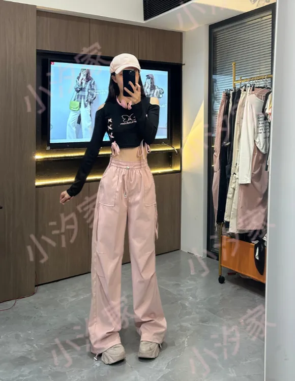 【小汐家】夏季薄款透气欧若风窄版直筒工装裤休闲裤登山跳舞