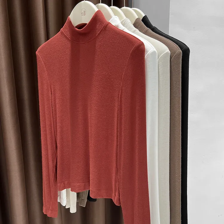 半高领针织打底衫女2025新款小个子内搭正肩长袖t恤薄款休闲上衣
