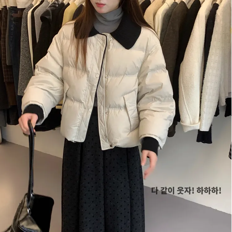 韩版翻领短款棉服女加厚保暖小个子面包服针织防风袖口外套冬袄子