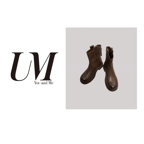 【U.M】牛皮靴拉链款舒适短靴