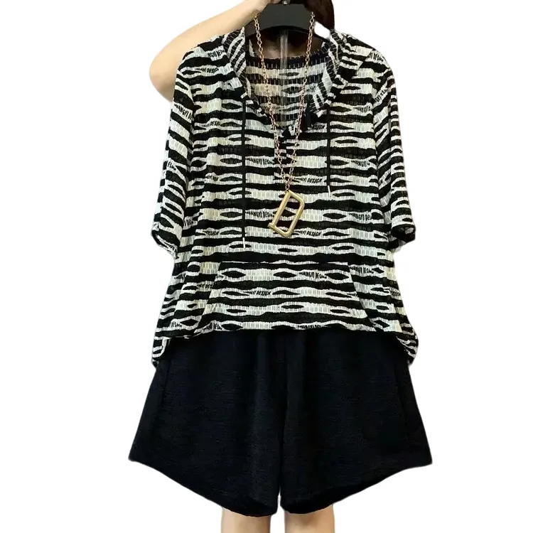 大维罗依PHH夏季新款大码冰感宽松遮肉显瘦套装