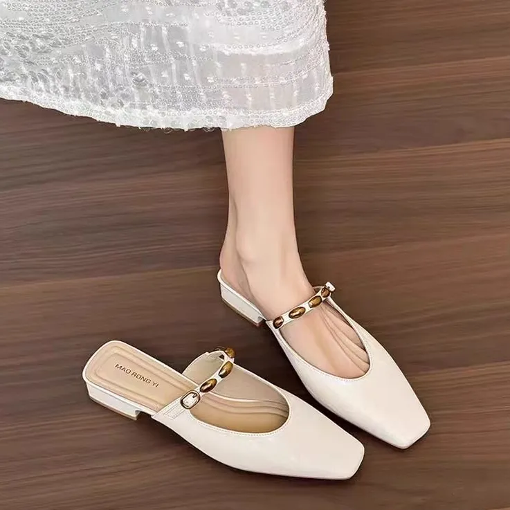 【闹姐推荐】方头无后跟穆勒鞋包头凉拖鞋女夏外穿粗跟半拖凉鞋单鞋