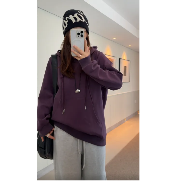 大婉酱微胖定制【灰屿酱紫】韩系百搭卫衣女秋季连帽显瘦上衣 2701D