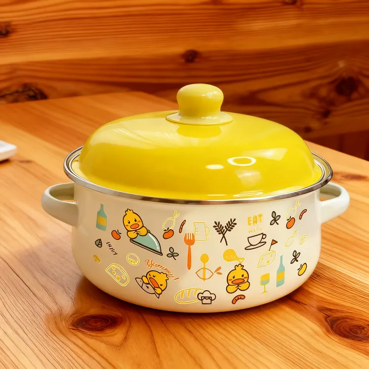 高级珐搪瓷锅琅搪瓷小黄鸭双耳套锅小汤锅可明火电磁炉通用