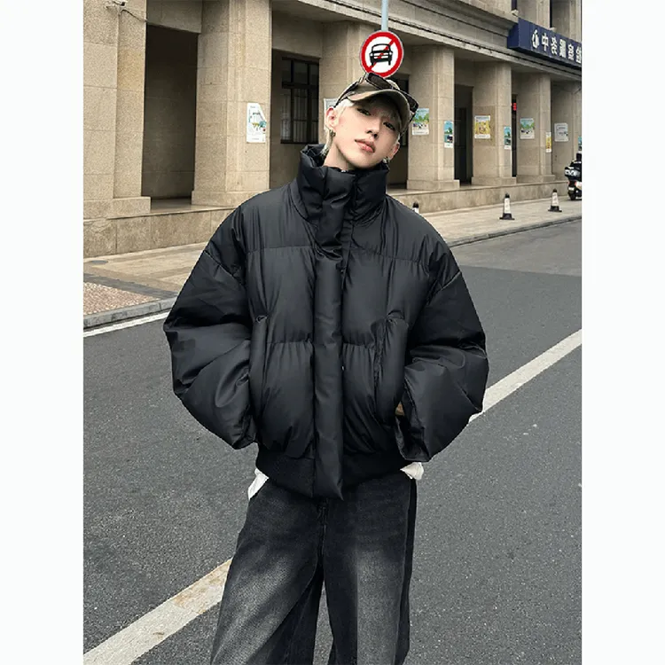 美式pu皮短款棉衣男冬季潮牌立领情侣面包服高街cleanfit棉服外套