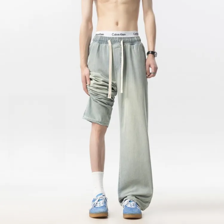 冰丝透气牛仔裤男2025夏季薄款宽松复古百搭阔腿裤子直筒休闲长裤