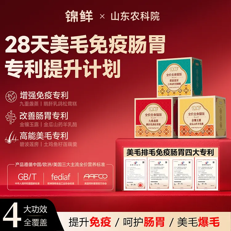 【重磅新品半价首发】锦鲜猫饭 28 天美毛肠胃免疫力餐包稚达人专属