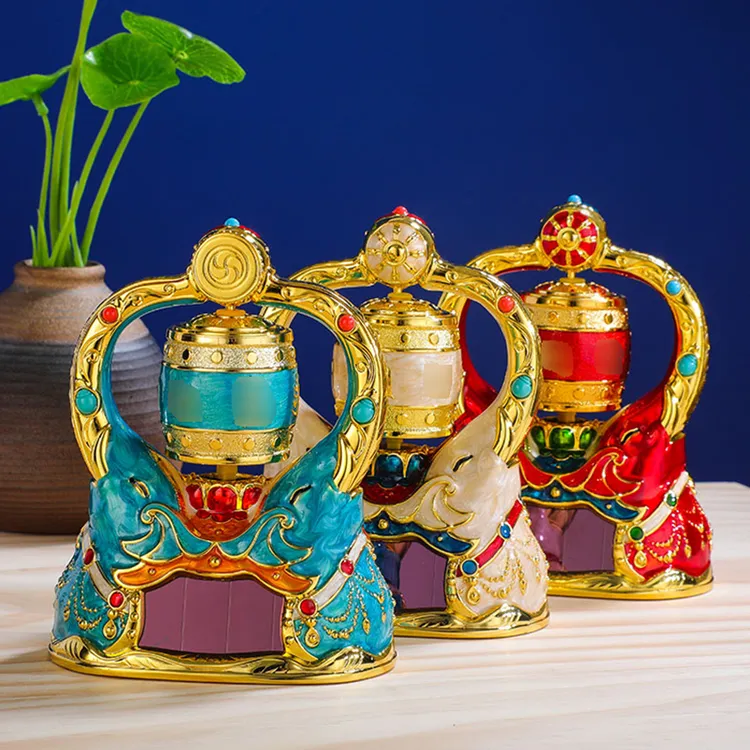 德田车载太阳能转轮经简藏式象鼻财神轻奢车载汽车车内装饰品摆件