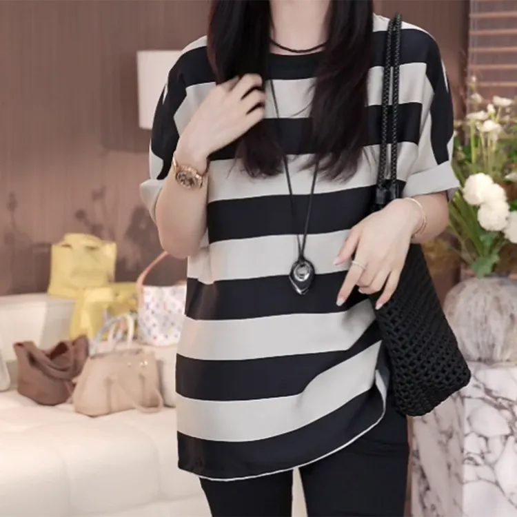 新款袖口拼接设计丝丝滑滑T恤短袖上衣女显瘦休闲宽松夏季