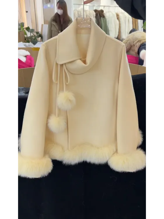 法式老钱风翻领毛呢外套冬季新款韩版宽松洋气质显瘦毛毛呢子大衣