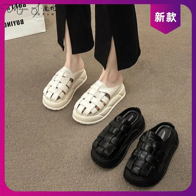 休闲万达增高编织2025女包头松糕厚底凉鞋撤柜猪笼鞋夏时尚百搭
