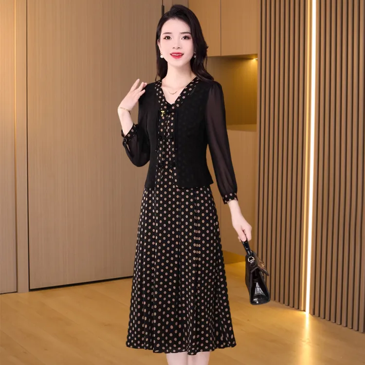 【可蓓儿】品牌圆点纱料连衣裙2025新款女夏季广州十三行爆款两件套