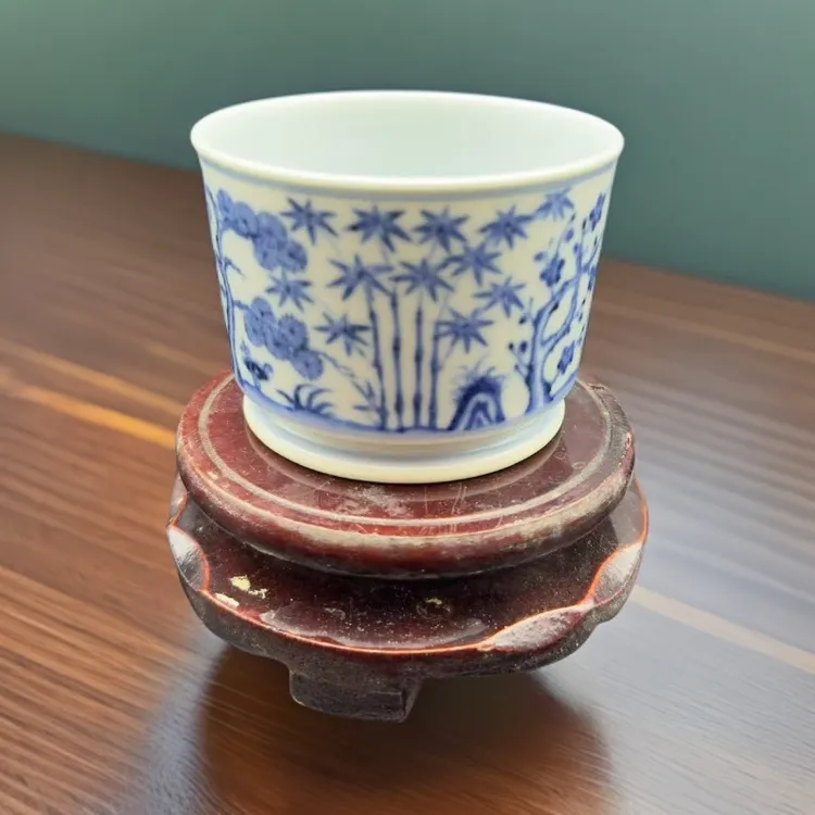 岁寒三友松竹梅直口茶杯茶具家用主人杯手绘