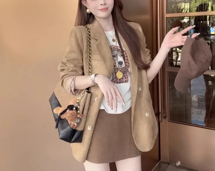 【晓茜服饰】秋季单排扣翻领老钱风西装外套以宽松版型打造设计感