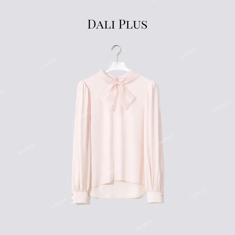 DALI PLUS“粉色蝴蝶结衬衫”高克重醋酸长袖衬衫-D5ST1310-1