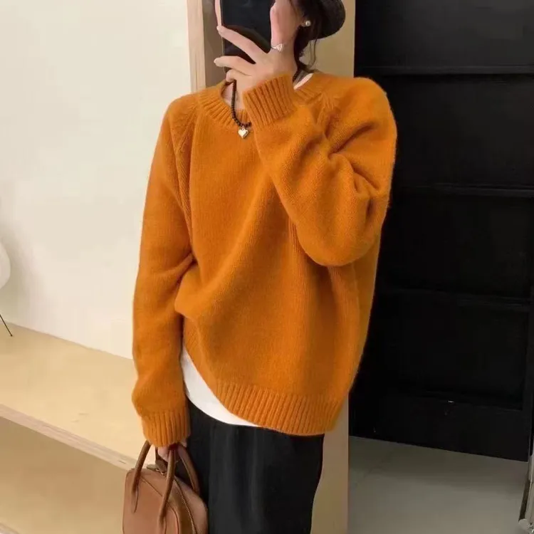 600高克 重糖果色毛衣女2025秋冬韩系小众上衣宽松百搭慵懒针织衫