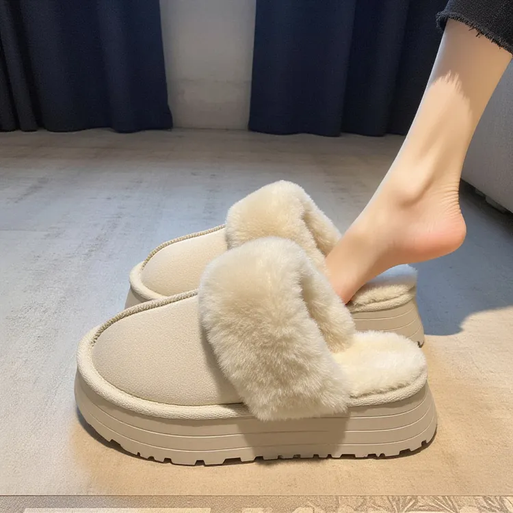 拖鞋女外穿2025新款冬季皮毛一体厚底包头毛毛拖鞋加绒雪地靴棉鞋