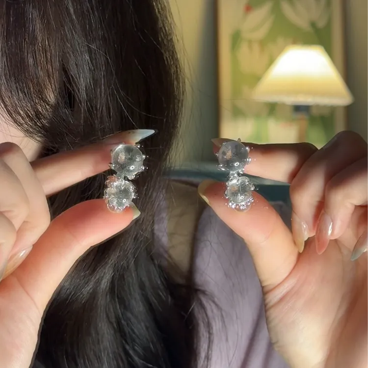 铜合金玻璃耳饰 春夏天清冷冰透珠珠耳环女个性小众高级耳饰