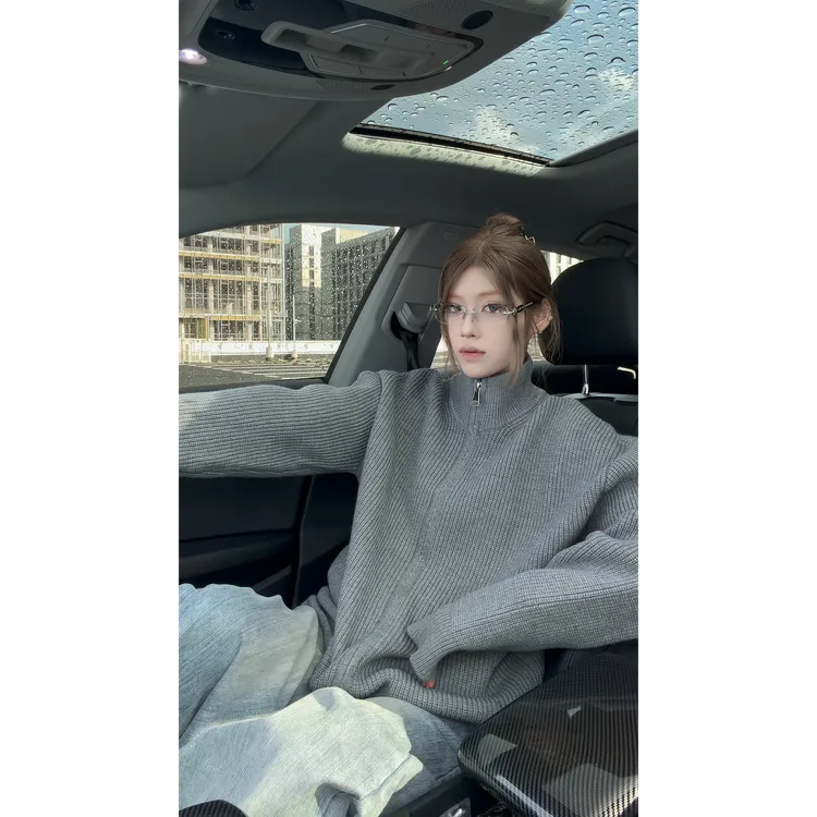 双拉链cleanfit立领针织衫毛衣男秋冬潮牌高级感美式宽松开衫外套