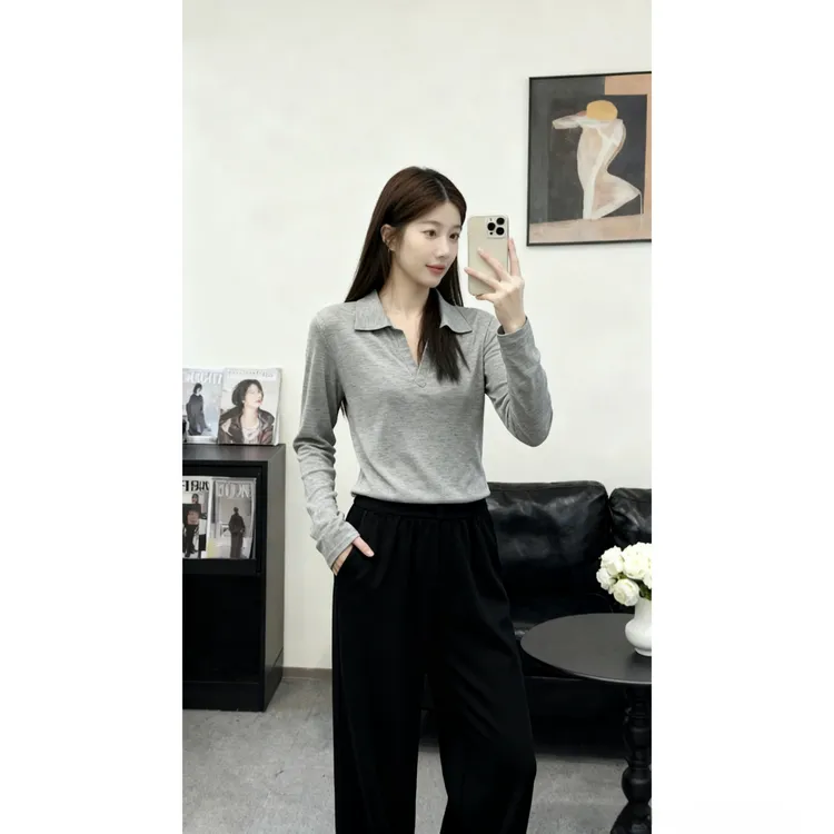 高级感翻领冰丝长袖针织衫女2025新款夏季宽松小个子防晒罩衫上衣