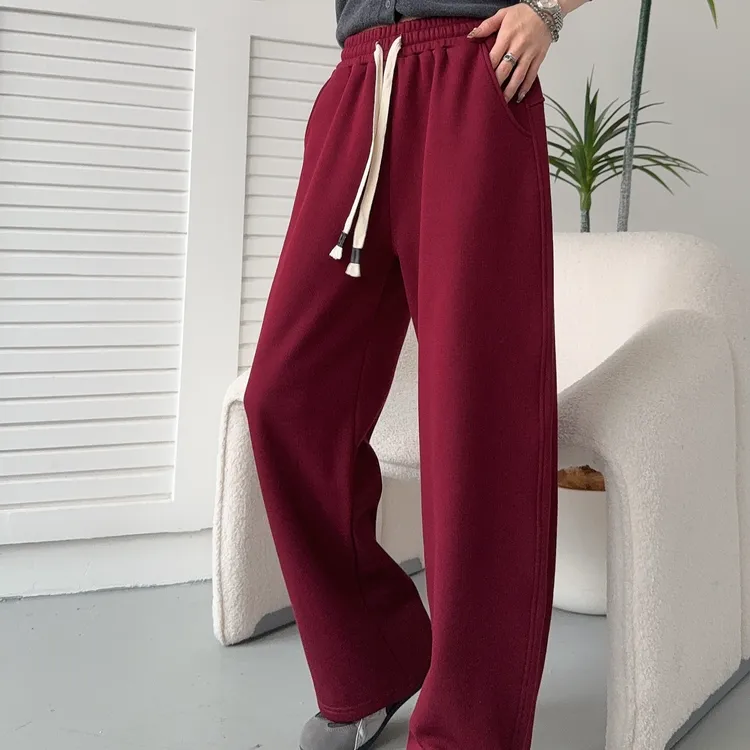 K239冬季加绒新款时尚韩版潮流后拼弯刀直筒女士百搭运动裤25-173