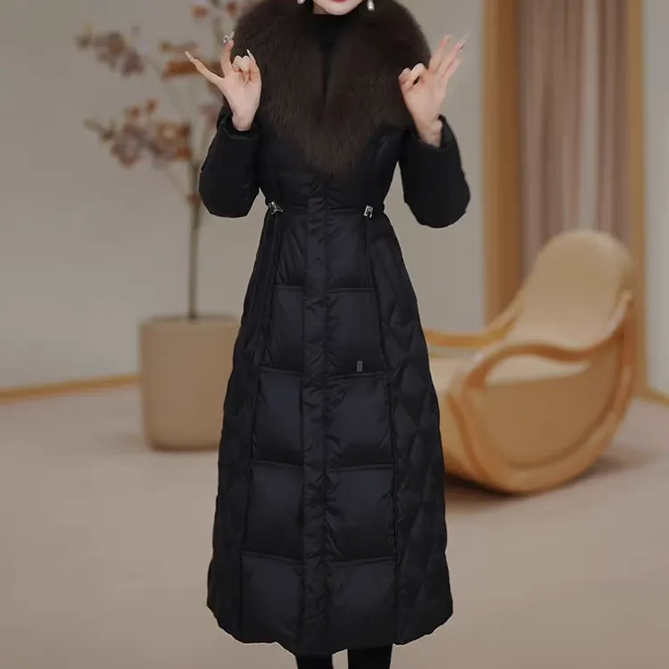 中长款羽绒服女2025新款冬装时尚加厚哑光免洗保暖白鸭绒翻领外套