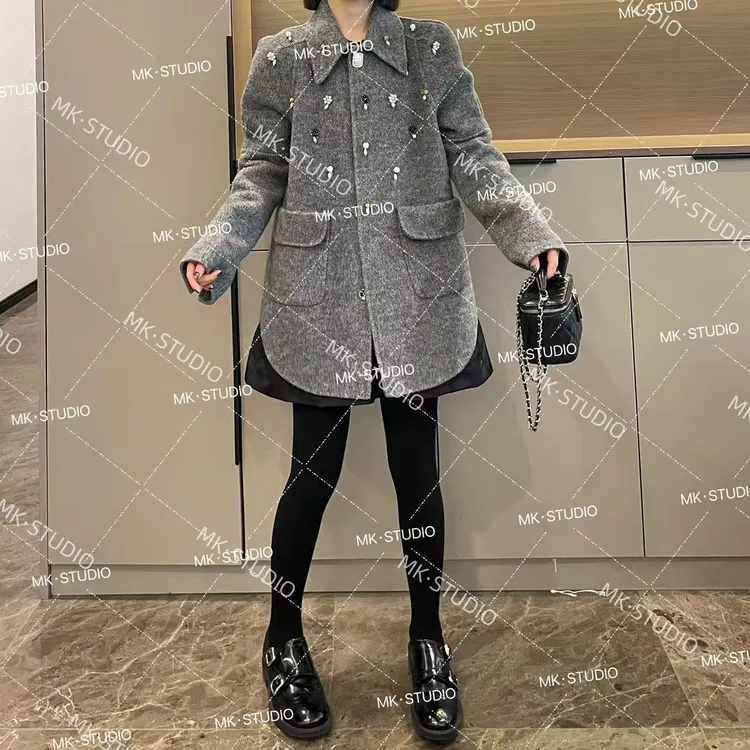 米可/MK-1558ZJ【钉珠重工双面大衣】时尚休闲冬季新款双面大衣