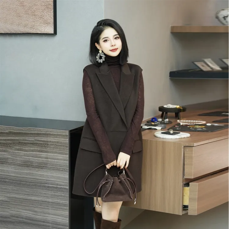 POPULARYW【雾雨沉诗】Z·R上品屋 法式气质套头宽松纯色马甲连衣裙